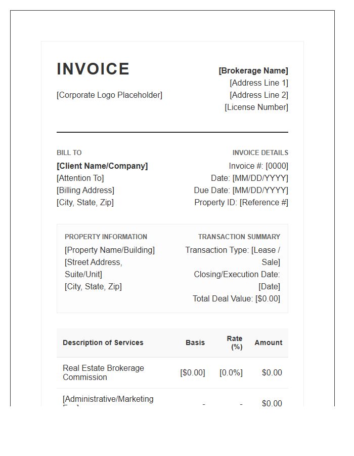 Corporate Real Estate Commission Invoice Template