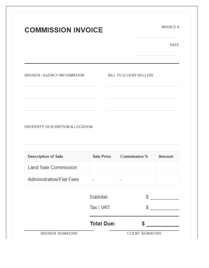 Land Sale Commission Invoice Template
