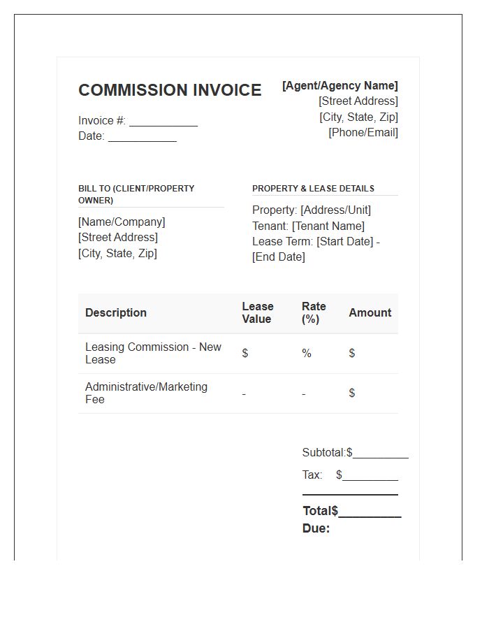 Leasing Agent Commission Invoice Template