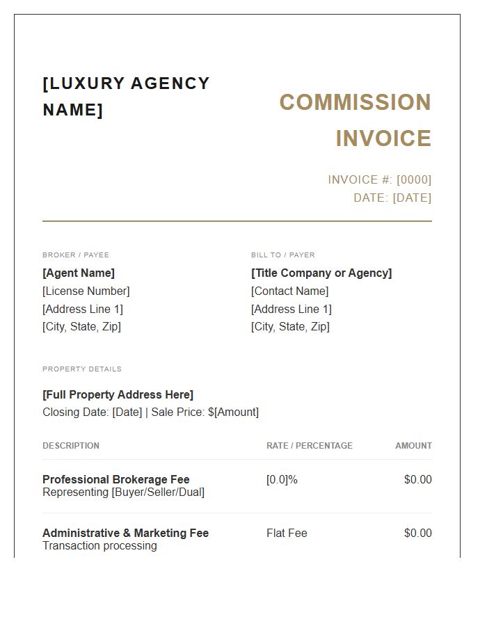 Luxury Property Commission Invoice Template