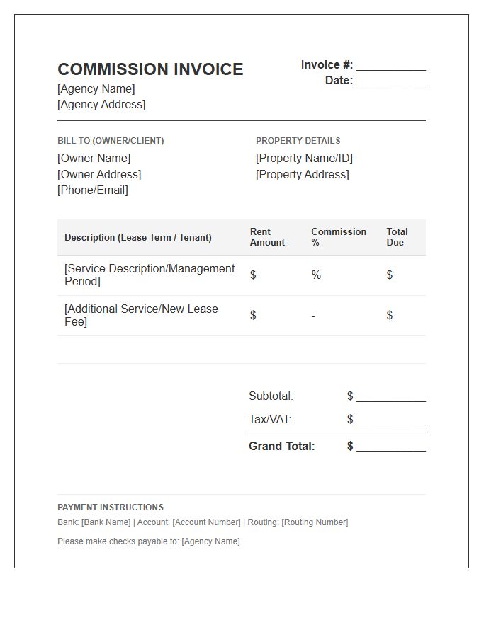 Property Management Commission Invoice Template