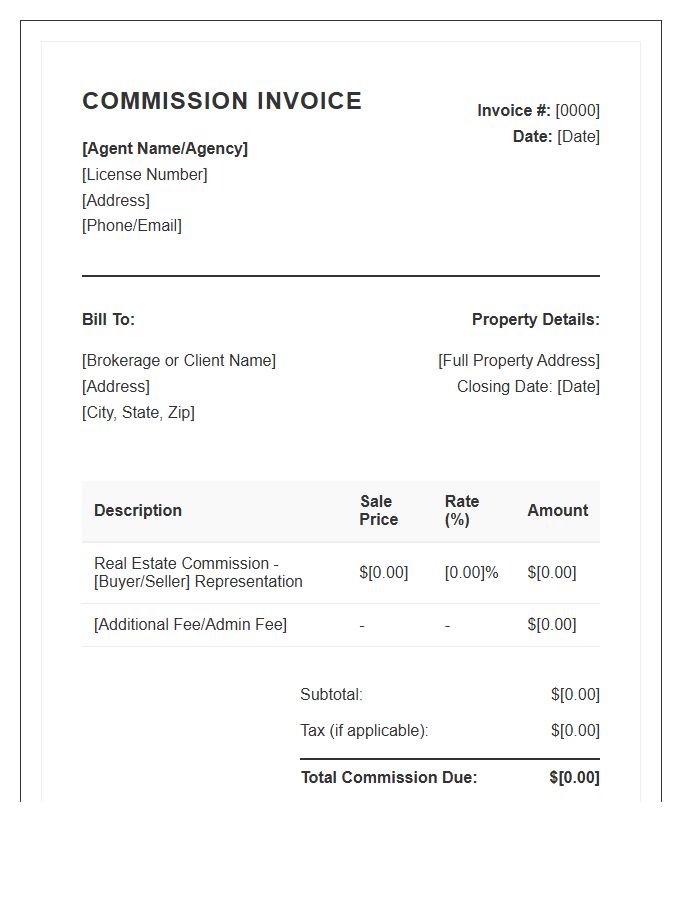 Real Estate Agent Commission Invoice Template