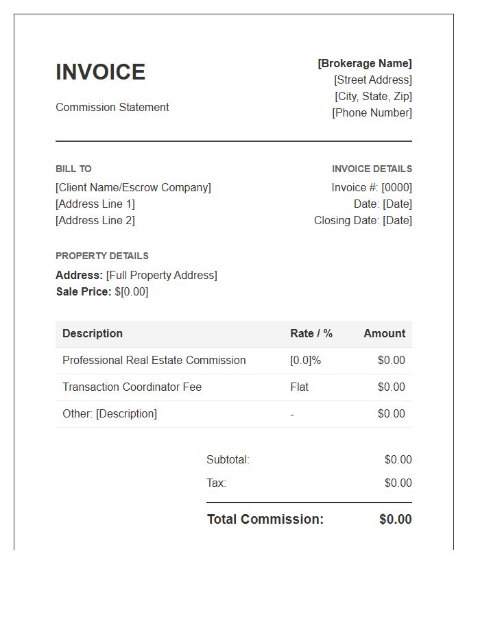 Realtor Sales Commission Invoice Template
