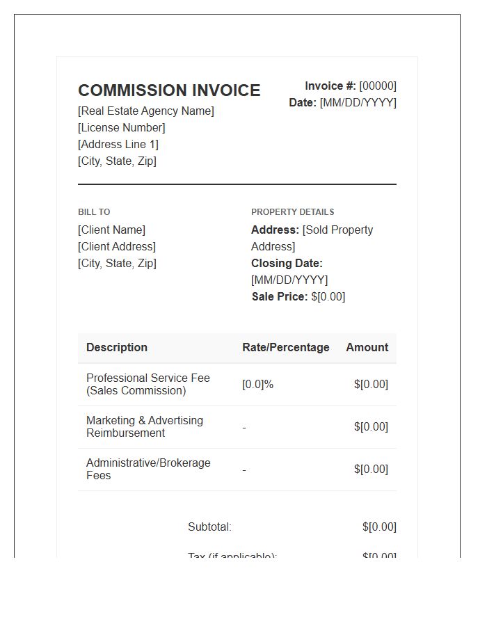 Residential Property Commission Invoice Template