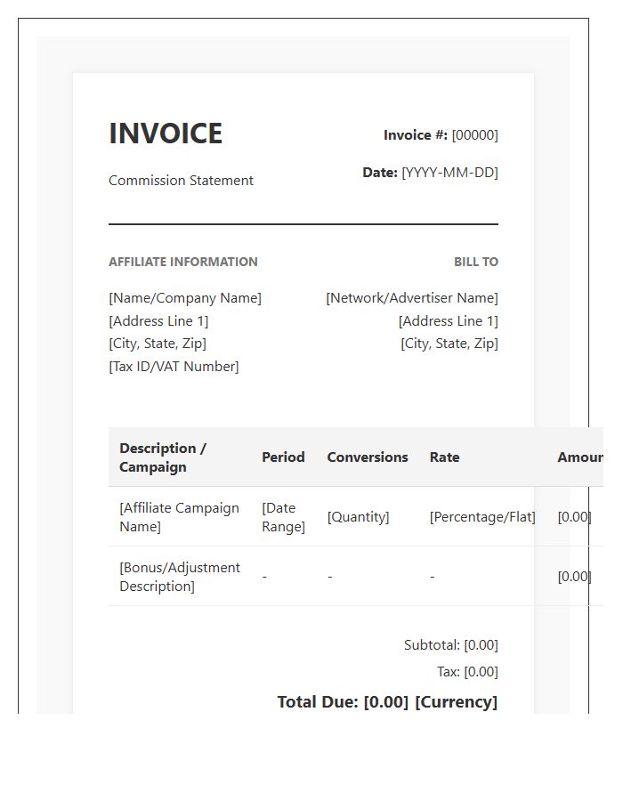 Affiliate Marketing Commission Invoice Template