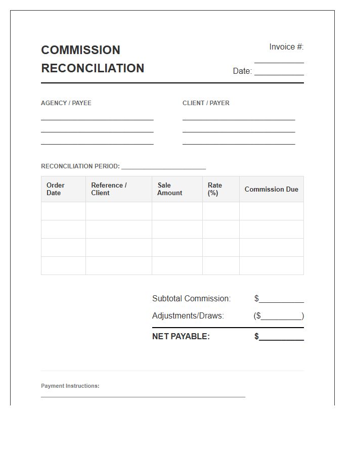 Agency Sales Commission Reconciliation Invoice Template