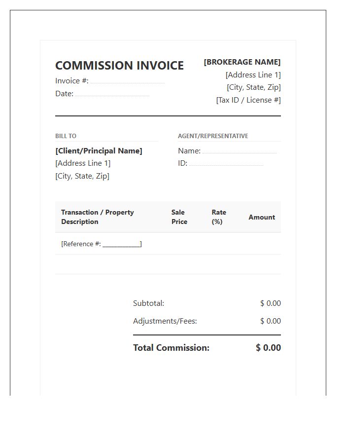 Brokerage Sales Commission Payment Invoice Template