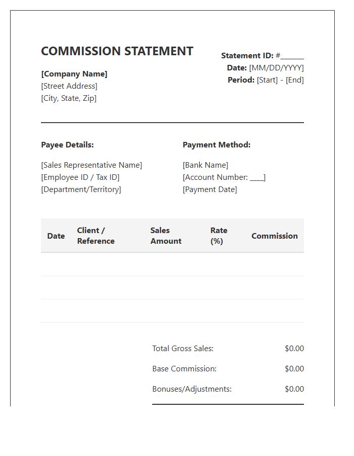 Corporate Sales Commission Statement Invoice Template