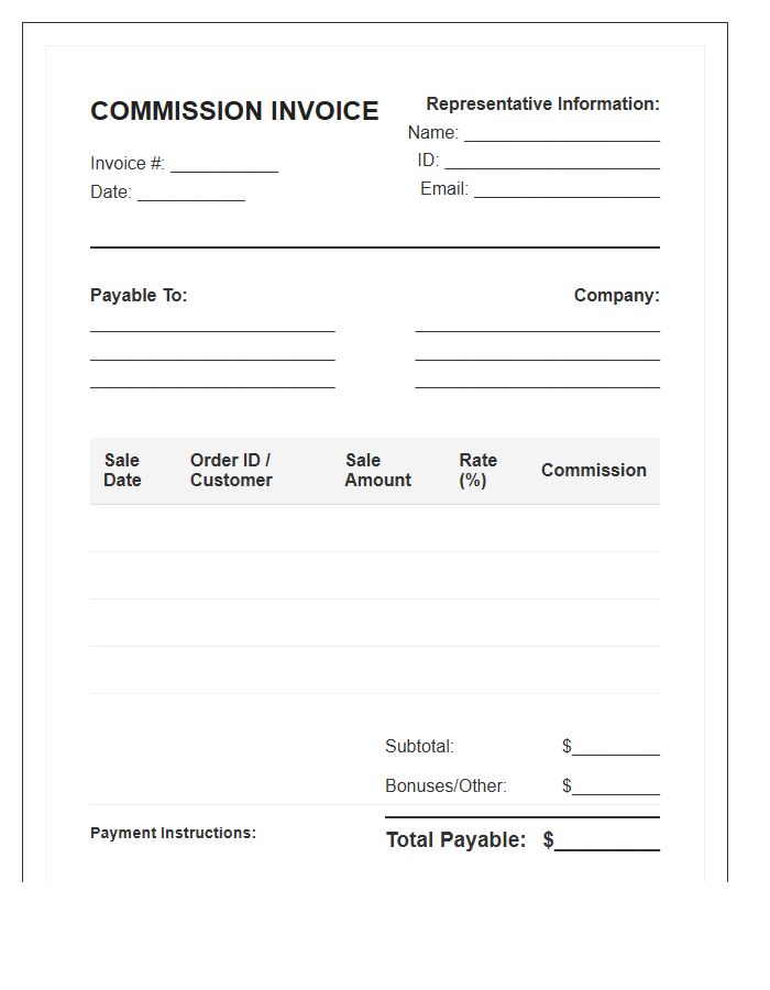 Direct Sales Representative Commission Invoice Template