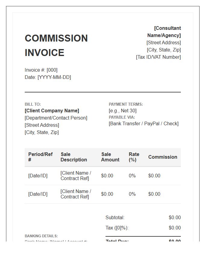 External Consultant Sales Commission Invoice Template