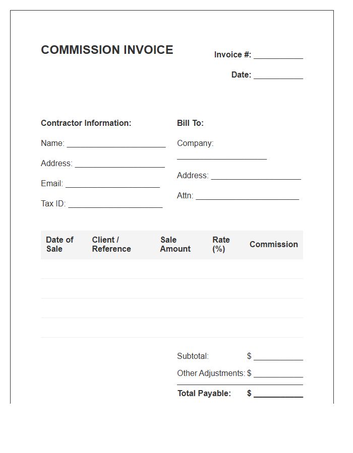 Independent Contractor Sales Commission Invoice Template