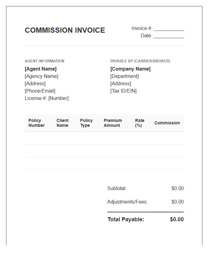 Insurance Agent Sales Commission Invoice Template