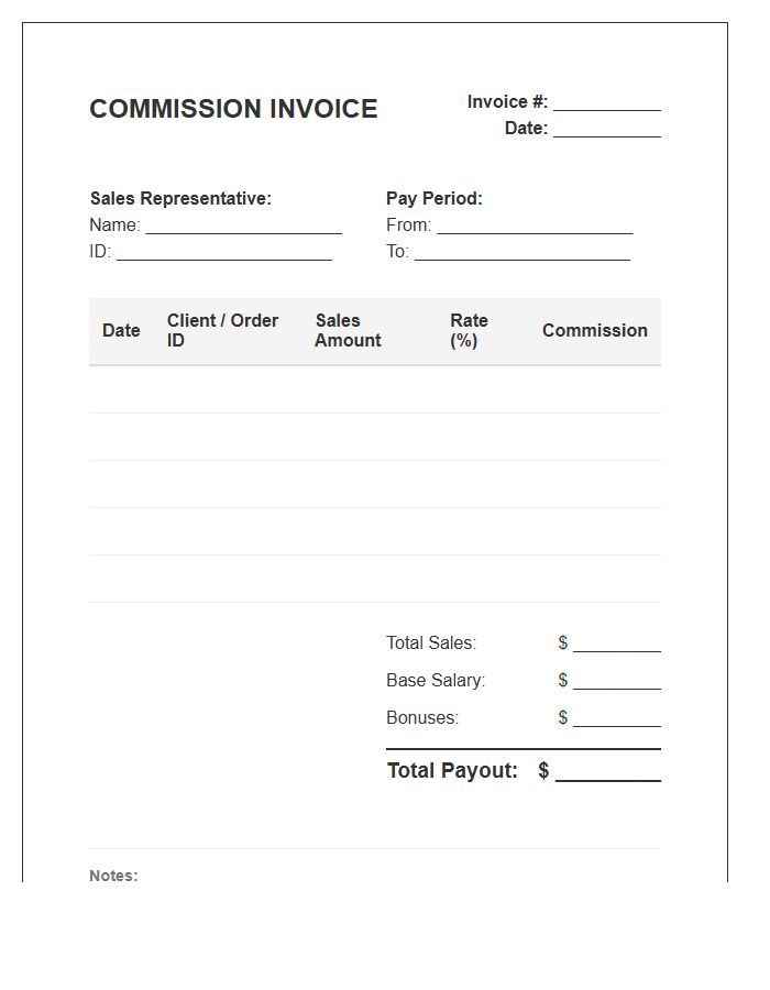 Monthly Sales Commission Tracking Invoice Template