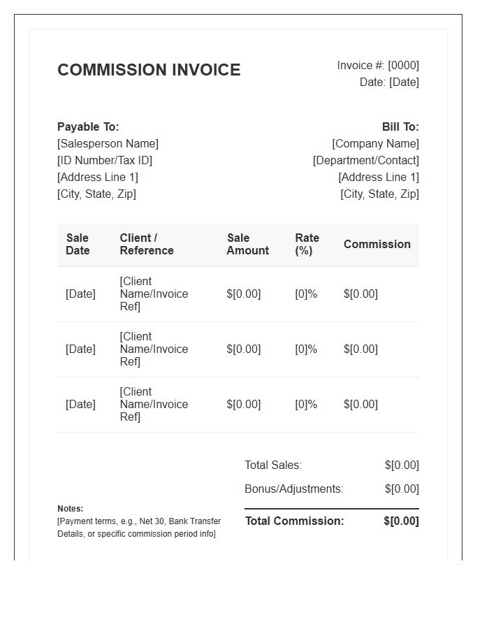 Percentage Based Sales Commission Invoice Template