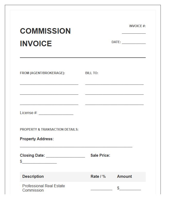 Real Estate Agent Commission Invoice Template