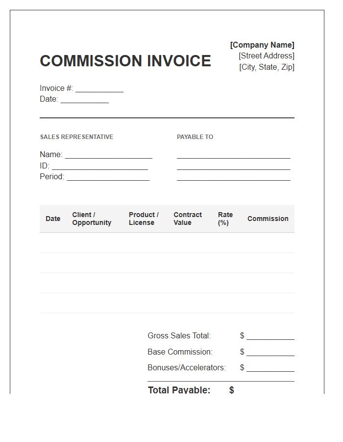 Software Sales Commission Detail Invoice Template