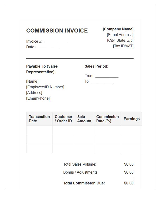 Standard Retail Sales Commission Invoice Template