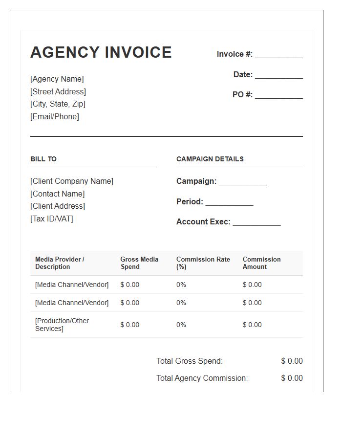 Advertising Agency Commission Invoice Template
