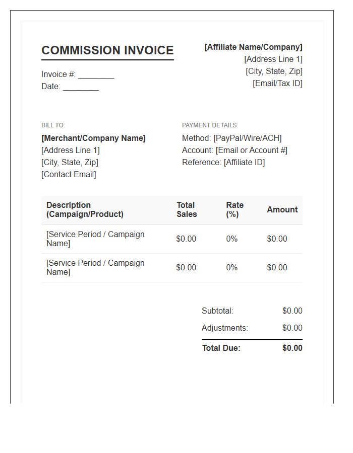 Affiliate Marketing Commission Invoice Template