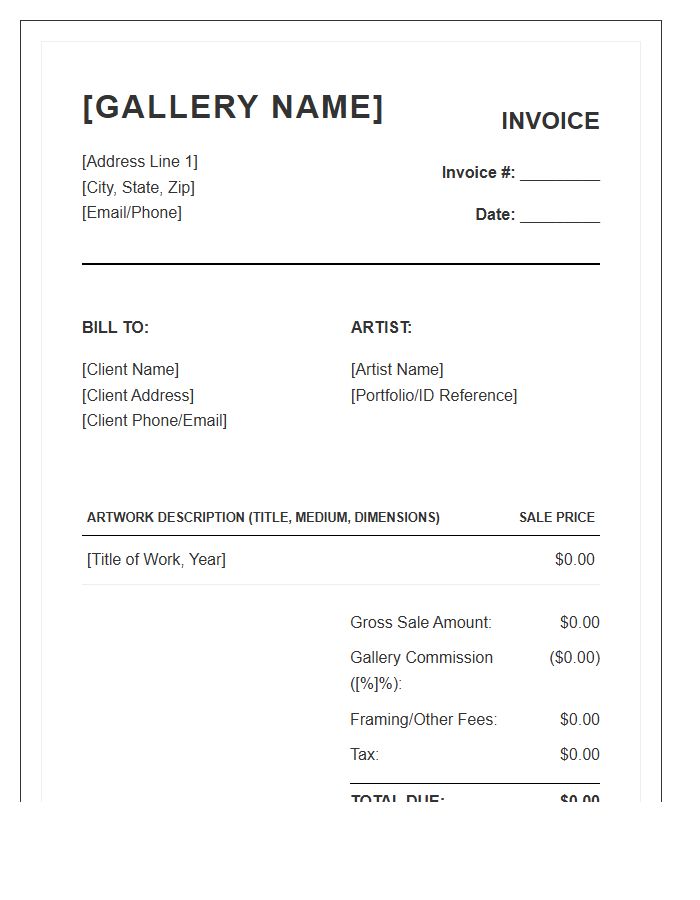 Art Gallery Commission Invoice Template
