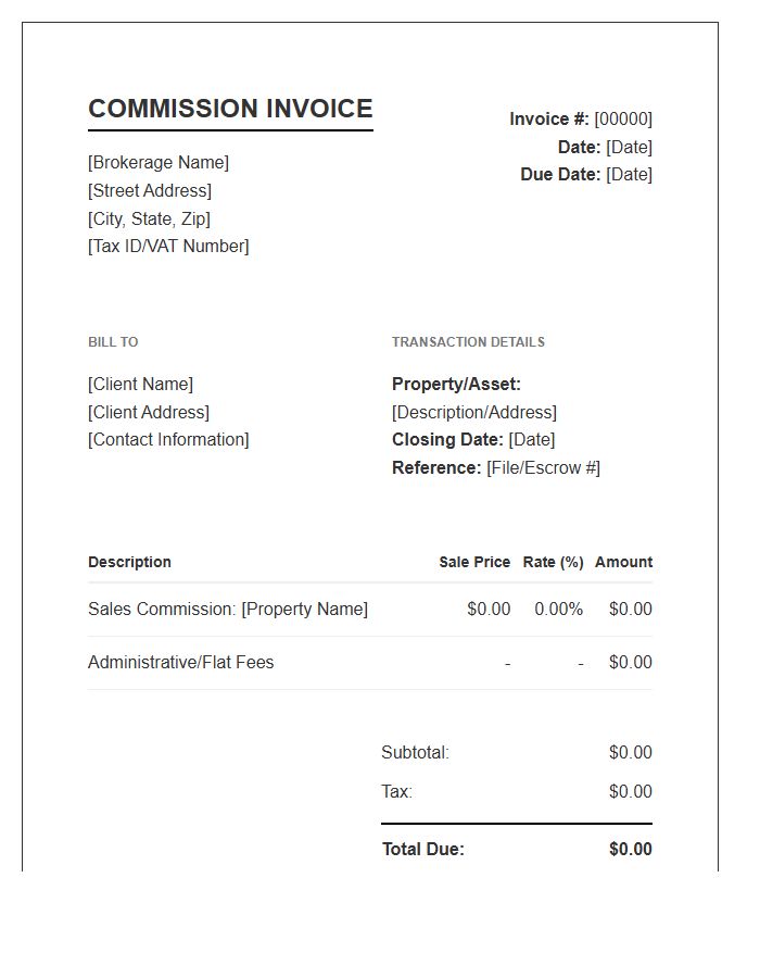 Brokerage Commission Invoice Template