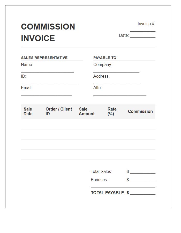 Direct Sales Commission Invoice Template
