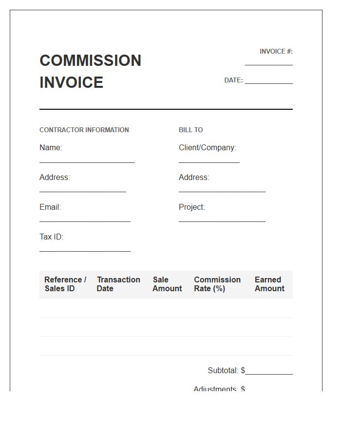 External Contractor Commission Invoice Template
