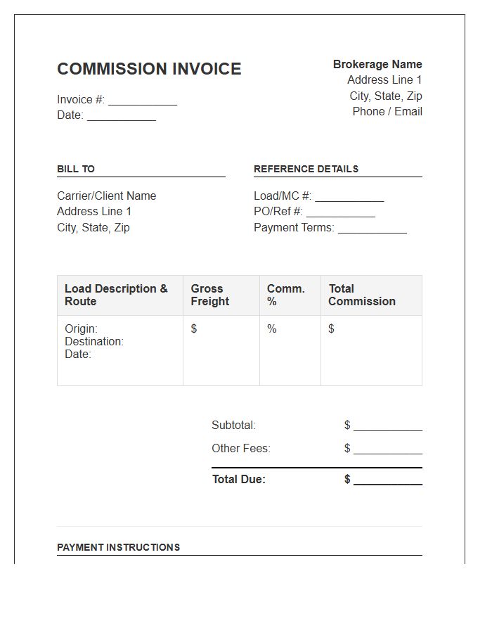 Freight Broker Commission Invoice Template