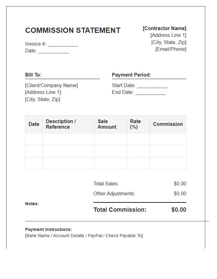 Independent Contractor Commission Statement Invoice Template