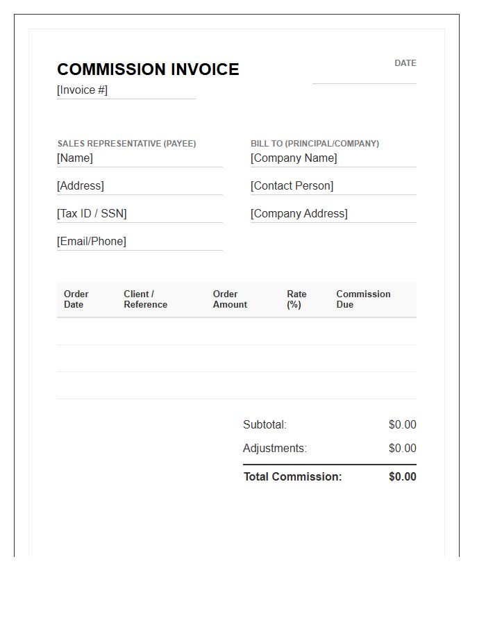 Independent Sales Representative Commission Invoice Template