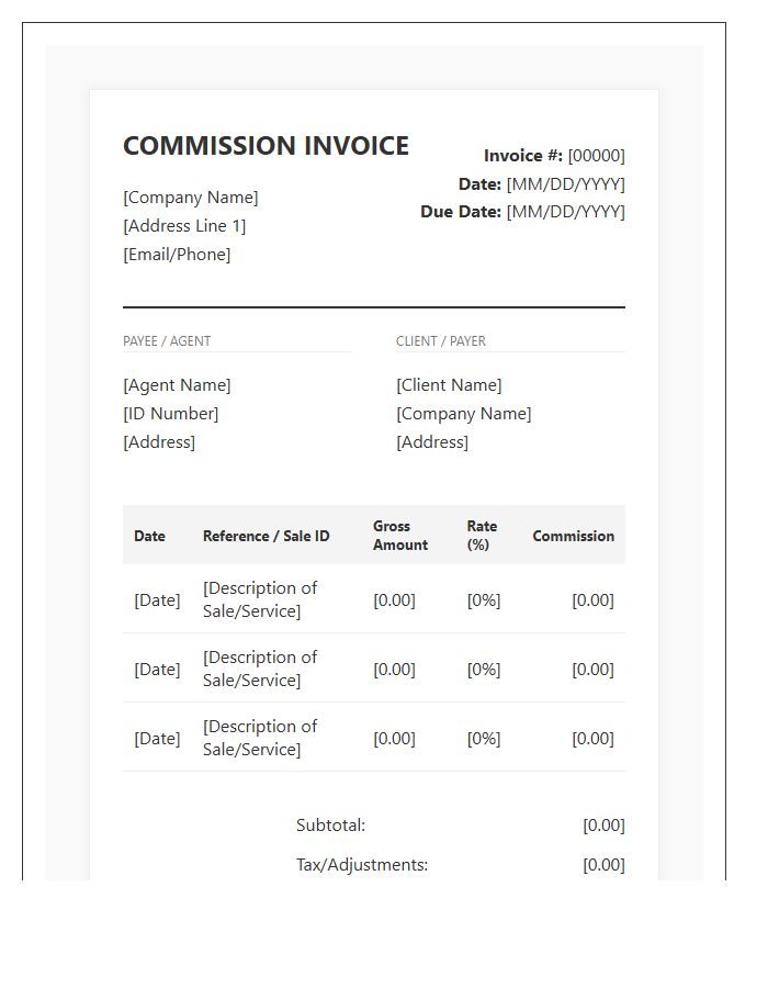 Percentage Based Commission Invoice Template