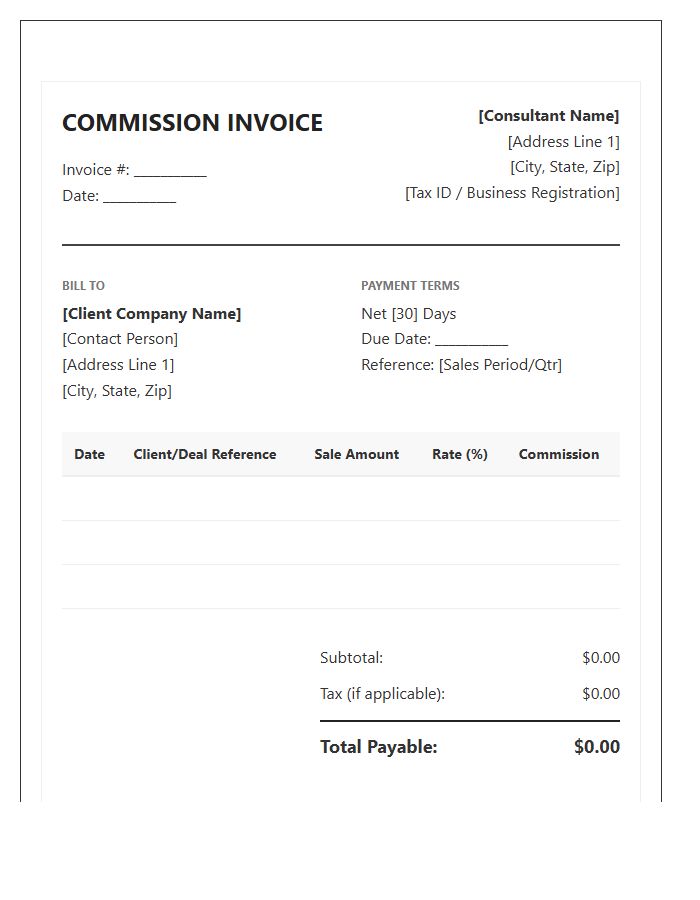 Professional Sales Consultant Commission Invoice Template