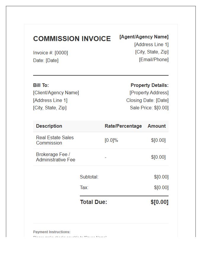 Real Estate Agent Commission Invoice Template