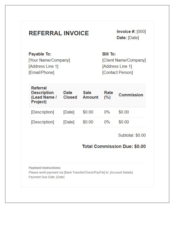 Referral Fee Commission Invoice Template