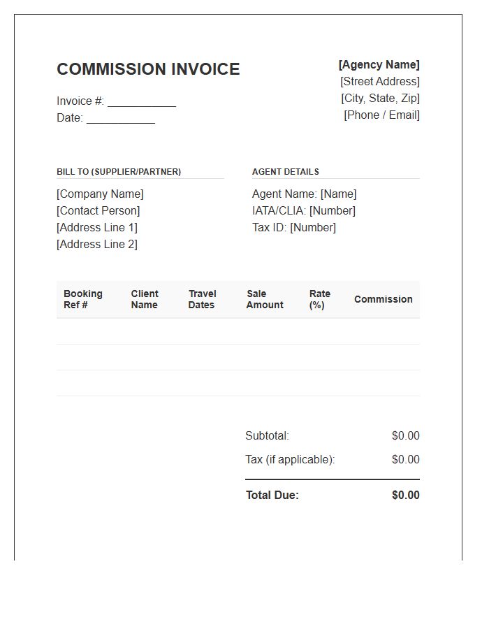Travel Agent Commission Invoice Template