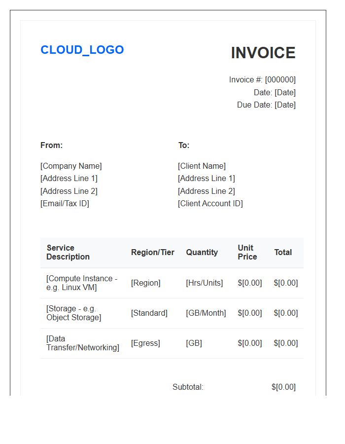 Cloud Services Subscription Invoice Template