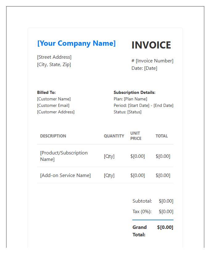 Digital Product Subscription Invoice Template