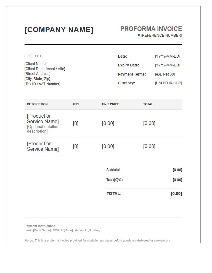 Enterprise Billing Proforma Invoice Template