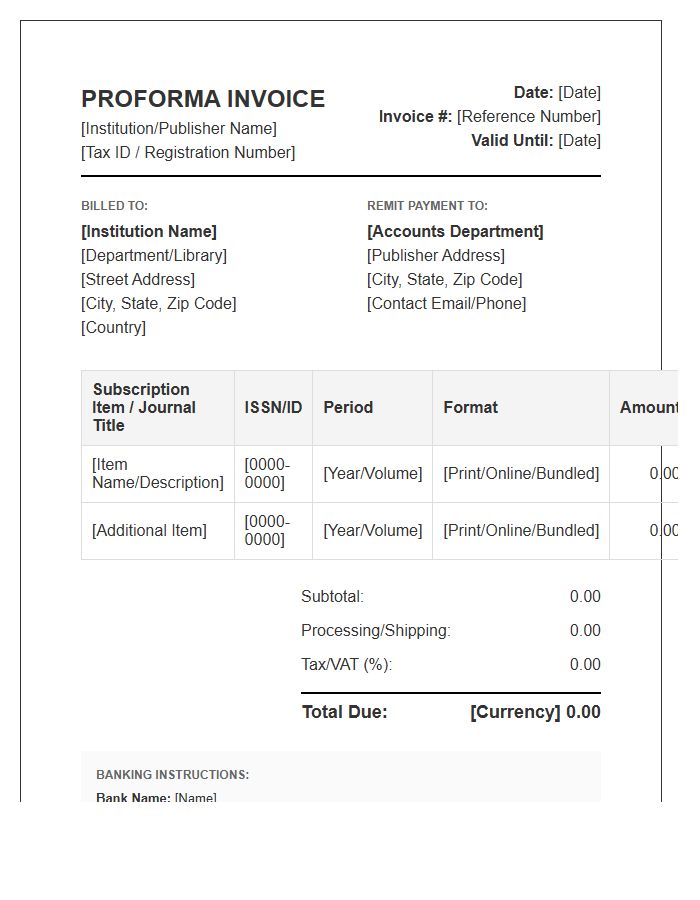 Institutional Subscription Proforma Invoice Template