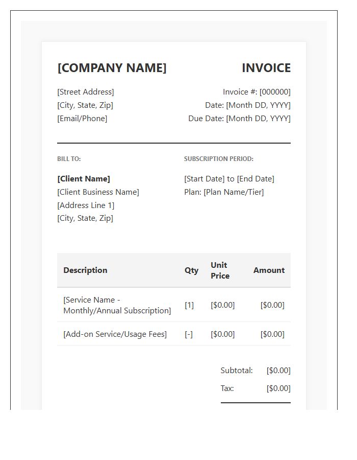 Professional Subscription Billing Invoice Template