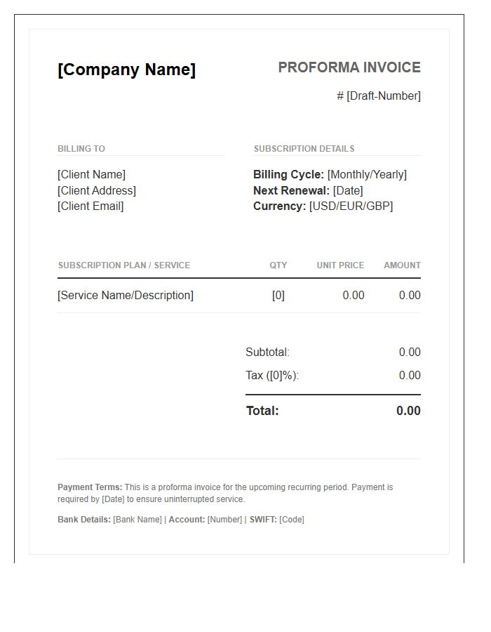 Recurring Payment Proforma Invoice Template