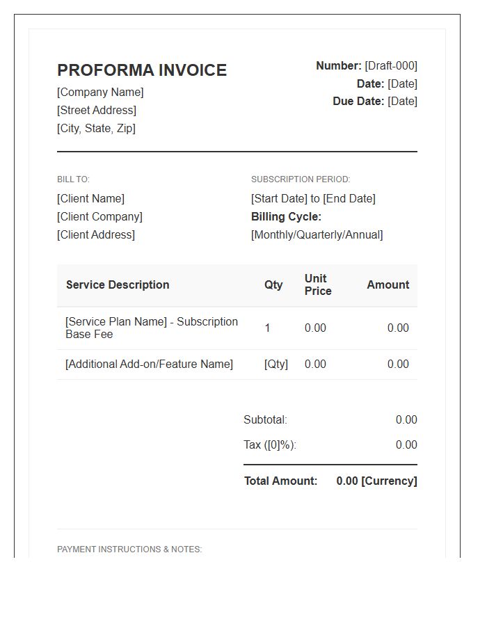 Recurring Service Subscription Proforma Invoice Template