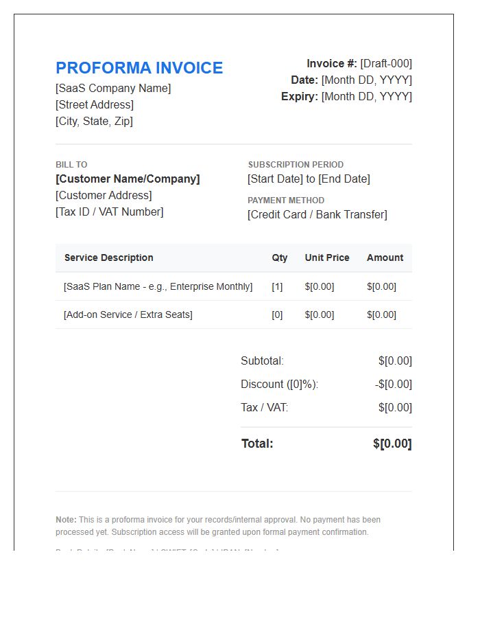 SaaS Billing Proforma Invoice Template