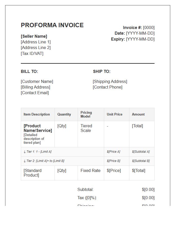 Tiered Pricing Proforma Invoice Template