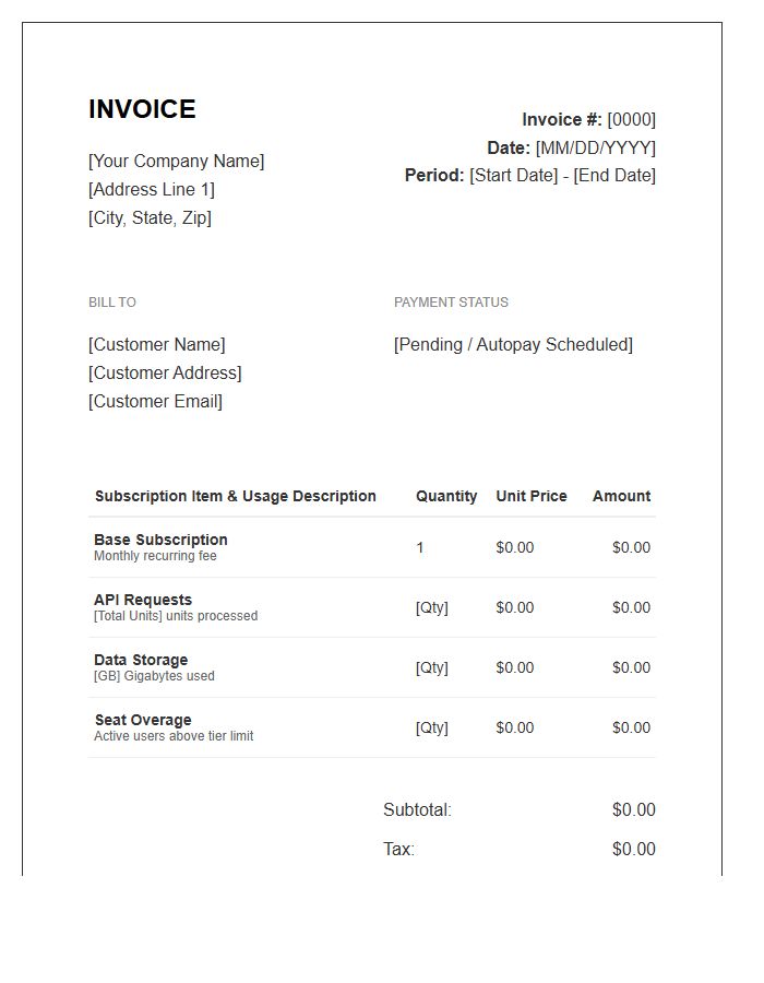 Usage Based Subscription Invoice Template