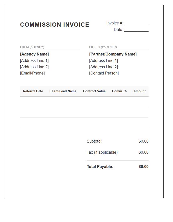 Agency Referral Commission Invoice Template