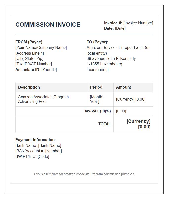 Amazon Associate Program Commission Invoice Template