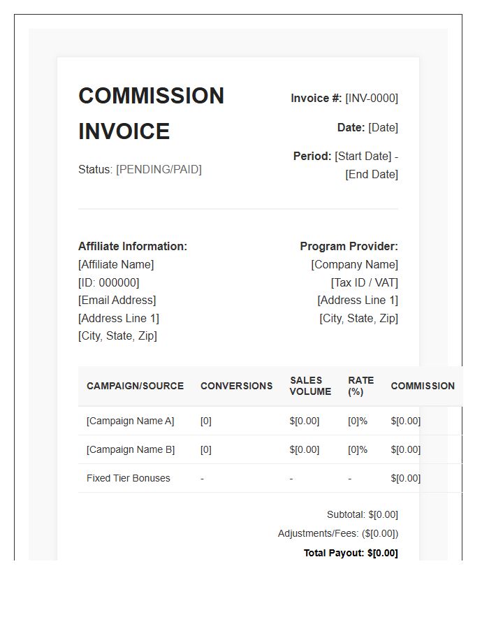 Automated Affiliate Marketing Commission Invoice Template