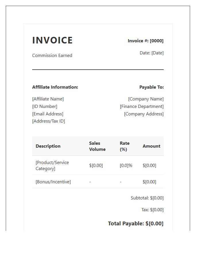 Electronic Affiliate Commission Invoice Template