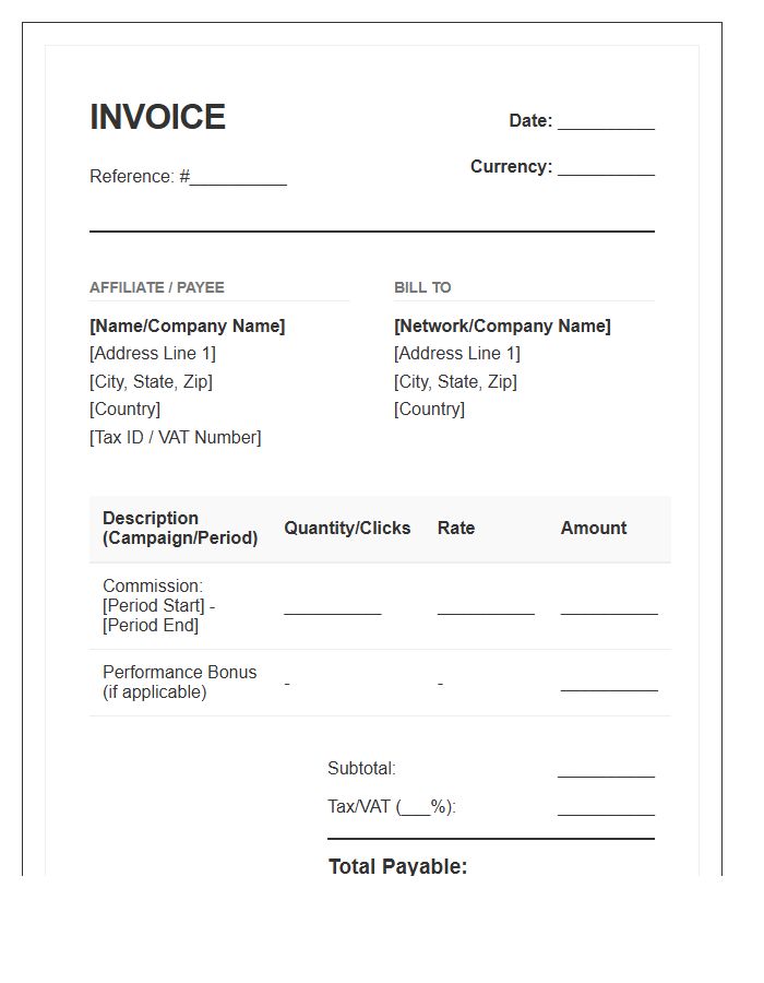 International Affiliate Payment Commission Invoice Template